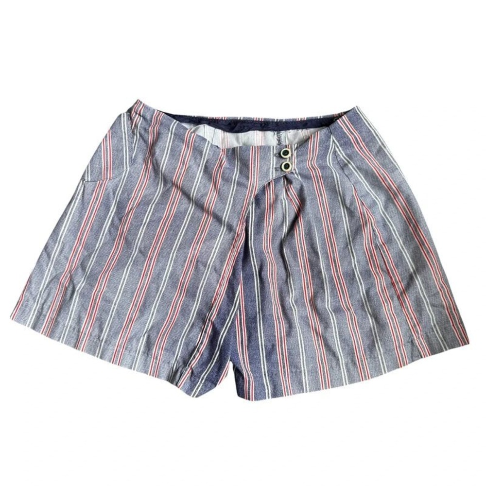 Handmade Vintage 1950s Sailor Shorts High Waisted Striped Wrap Front 30 Blue Red